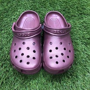 Burgundy metallic crocs